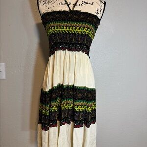 Elegant Smocked Midi Dress - Black, Green, Cream